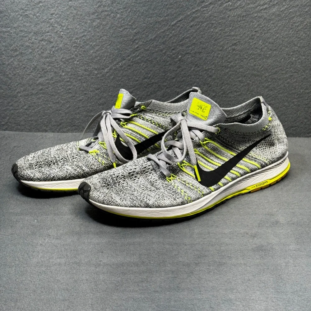 Nike Flyknit Streak Grey Volt Yellow Running Shoes 835994-007 Mens Size 10.5